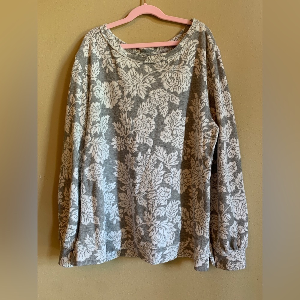 Floral sweater Ellen Tracy grey white Size Large Women’s